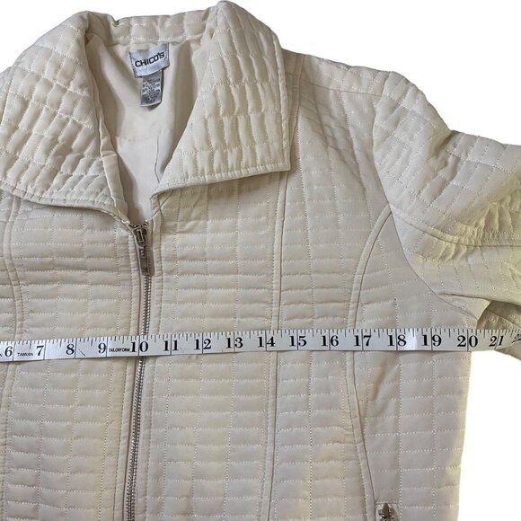 Chico's Ivory White Puffer Quilted Moto Jacket Women's M-12 Neutral Modern - Picture 8 of 11